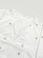 Robe longue maxi pour femme grande taille, blanche, à étoiles dorées, col en V, manches courtes, coupe droite, style bohème, kaftan de vacances, longueur ras du sol, vente en gros, personnalisable