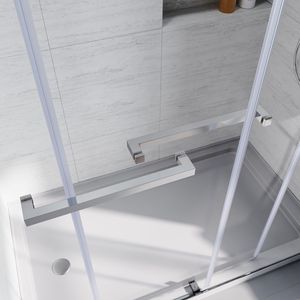 Porte de douche coulissante sans cadre en verre 56 60 pouces W X 76 In. Verre trempé transparent épais de 3/8 po (10 mm) en acier inoxydable robuste - Product Image 5