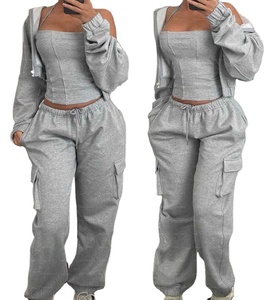 ชุดเซ็ตเสื้อฮู้ดดี้ กางเกงขายาวทรงคาร์โก้ และกางเกงสเวตแพนท์ผ้าฝ้ายเฟรนช์เทอร์รี่ 3 ชิ้น สำหรับทุกเพศ พิมพ์ลายดิจิทัล สตรีทแวร์ ปักลาย ล้างสีแบบแอซิดวอช - Product Image 1