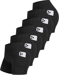 FlyFit - Paquete de 6 Pantalones Cortos Deportivos para Mujer con Bolsillo, Cintura Alta de 5 Pulgadas, Control de Abdomen, Spandex, para Yoga y Entrenamiento - Product Image 2