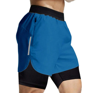 Shorts de sport fonctionnels 2-en-1 respirants et écologiques pour hommes, séchage rapide, taille mi-haute, avec cordon de serrage, double couche - Product Image 2