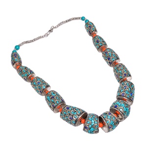 Collar Vintage de Plata de Ley Tibetana para Mujer con Gemas de Coral y Turquesa para Compromiso y Boda - Product Image 1