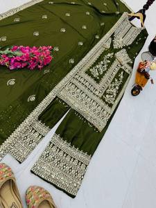 Elegante Salwar Kameez de Seda Verde con Bordado Blanco para Mujer, Ropa Tradicional Étnica para Bodas y Fiestas, para Todas las Temporadas - Product Image 5