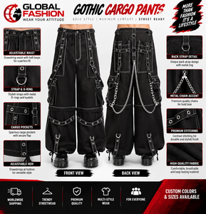 Pantalon streetwear gothique coupe ample unisexe multi-poches design personnalisé vêtements de mode - Product Image 5