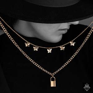 PRAO Juego de collares de moda dorados antideslustre de 2 capas - Product Image 3