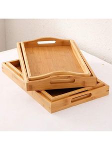 Plateau de service en bambou écologique, design minimaliste rectangulaire, vaisselle en bois massif durable pour la décoration de la maison, plateau de service en bois - Product Image 1
