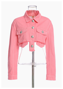Women's Trendy Casual <b>Lightweight</b> <b>Denim</b> Blouson <b>Jacket</b> with Short Sleeve and Crop Design Winter 2026 Adult - Product Image 2