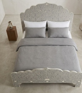 Moroccan Inlay Wooden Bed Frame Carved Panel Bedstead Scalloped Headboard and Footboard Bedroom Furniture - Product Image 3