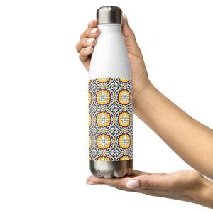 Botella de agua de acero inoxidable con diseño mediterráneo, de doble pared, portátil, para viaje, con tapa. - Product Image 1