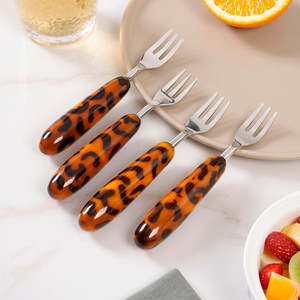 Fourchettes à fruits rétro en acier inoxydable à imprimé léopard, finition miroir, ensemble de fourchettes à dessert - Product Image 1