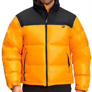 Chaqueta de Plumón para Hombre, Color Naranja y Negro, con Bloques de Color, Cuello Alto, Cierre de Cremallera, Resistente al Viento, Informal, para Invierno, Corte Regular - Product Image 4
