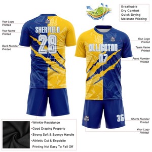 Uniforme de Fútbol Personalizado con Diseño de Graffiti, Blanco, Amarillo Real, Azul Claro, Sublimado, con Efecto de Rascar, Ropa Deportiva para Equipos de Fútbol - Product Image 2