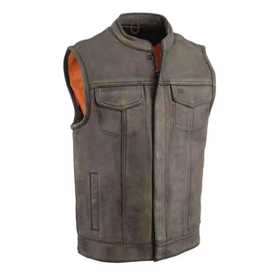 Service OEM, vente en ligne, gilet en cuir pour homme, prix bas, style avec fermeture éclair sur le devant, gilet en cuir pour homme - Product Image 3