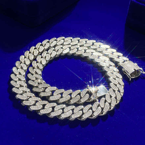 Collar de Cadena Cubana de Doble Hilera con Diamantes Cultivados en Laboratorio VS1 de Alta Calidad, Chapado en Oro Blanco sobre Plata, Joyería Hip Hop Unisex - Product Image 1