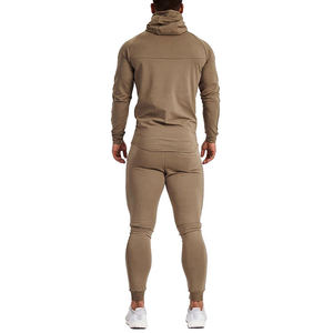 Ensemble de survêtement personnalisé pour homme, gris, à capuche, en polaire polyester/coton, manches longues, couleur unie, décontracté, avec pantalon de jogging à cordon latéral - Product Image 4