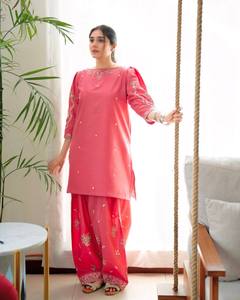 Exclusive Roman Silk Kurti And Farshi Palazzo Set With Heavy Embroidery Work Designer Ethnic Outfit Women - Product Image 3