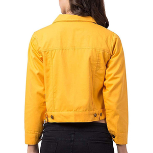 Women Yellow <b>Cropped</b> <b>Denim</b> <b>Jacket</b> Casual Button Front Long Sleeve Regular Fit Breathable Waterproof Autumn Outerwear Coat - Product Image 4