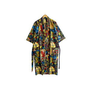 Robe kimono en coton faite à la main, col en V, manches longues, vêtements de nuit pour femmes, robe maxi d'été pour la plage, passepoil contrasté, 2 poches sur le devant - Product Image 1