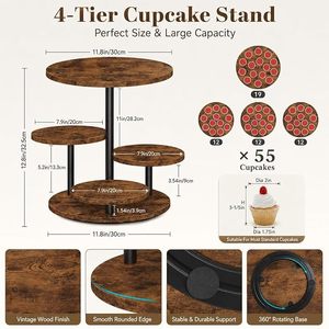 Rustic Wooden <b>Cake</b> Stand 3 <b>Tier</b> Round Display Rack Tabletop Dessert Server for Bakery Home Decor - Product Image 5