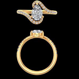 แหวนหมั้นเพชรรูปลูกแพร์สีเหลืองทองที่สง่างามชุดปูที่ไม่ซ้ำกันเครื่องประดับครบรอบเจ้าสาวที่ซับซ้อน - Product Image 2