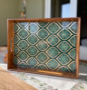Wooden Serving <b>Tray</b> With Handles | <b>Tray</b> With Handles | Ottoman <b>Tray</b> | Gift <b>For</b> Her | Decorative <b>Tray</b> | <b>Tray</b> <b>Decor</b> | Wedding Gift - Product Image 1