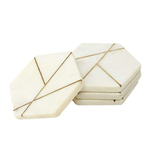 Luxury Round White <b>Marble</b> <b>Coaster</b> Set of 6 with Gold Metal Holder Eco-Friendly Drink <b>Coasters</b> Cup Mat for Home Decor Wholesale - Product Image 2