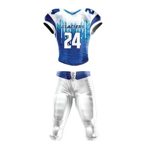 Uniformes de Fútbol Americano Deportivos con Sublimación en Degradado Vertical Azul Hielo y Blanco, con Bolsillos Integrados y Protección - Product Image 1