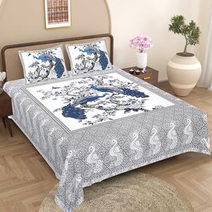 Ensemble de literie 100% coton avec drap double traditionnel taille king, drap imprimé en coton pur avec housses de coussin - Product Image 3