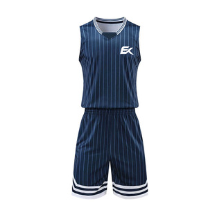 Conjunto de Uniforme de Baloncesto Sublimado Personalizado, Camiseta sin Mangas para Hombre con Pantalones Cortos, Azul Marino a Rayas, Absorbe la Humedad, Deportivo - Product Image 2