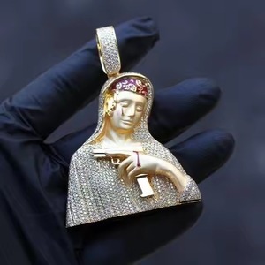 จี้พระแม่มารีแบบ Iced Out ชุบทอง เงินแท้ 925 ประดับเพชรโมอิสซาไนต์ทรงกลมเจียระไนแบบบริลเลียนท์ ดีไซน์ฮิปฮอป เหมาะสำหรับใส่ทุกวัน - Product Image 4