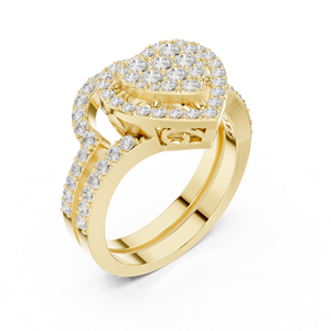 Anillo de Diamantes de Oro Sólido de 14k para Mujer, Diseño en Forma de Corazón con Engaste Pavé, Corte Brillante Redondo, Anillo de Compromiso Clásico para Regalo - Product Image 3