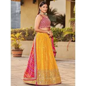 Fascinant jaune paillettes Georgette traditionnel Lehenga Choli - Product Image 6