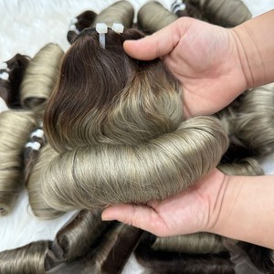 ผมต่อแบบเวอร์จิ้นเวียดนามแท้ 100% แบบซุปเปอร์ดับเบิ้ลดรอน สีเทาเข้ม/เทาอ่อน ฟันมี บอนซี่เคิร์ลส์  แบบเวิร์ฟท์คู่  สำหรับต่อผมและทำวิก - Product Image 5