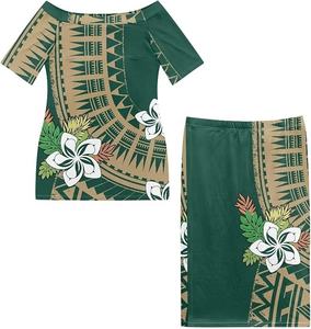 Conjunto de 2 piezas de camisa y vestido Puletasi Samoano con estampado floral, vestido ajustado tribal polinesio, vestido de isla - Product Image 4