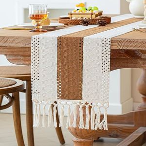 12x72 Inches Boho Macrame <b>Table</b> <b>Runner</b> with Tassels Hollow-Out Design for Home Decor Farmhouse Rustic Style for Living Room - Product Image 4