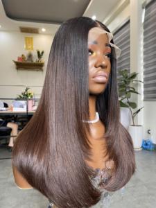 Perruque Lace Front de cheveux Remy vierges vietnamiens ondulés soyeux lisses sans produits chimiques Double trame pour femmes noires - Product Image 5