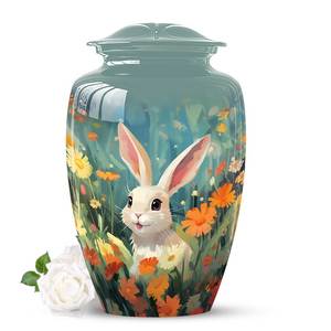 Urne funéraire personnalisée avec motif floral artistique de lapin pour cendres humaines adultes - Conteneur commémoratif - Fourniture B2B en gros - Product Image 1