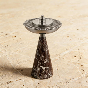 Nero Marquina Black <b>Marble</b> Conical Incense Burner – Brushed Steel Radial Lattice <b>Mesh</b> Bakhoor Caddy - Product Image 3