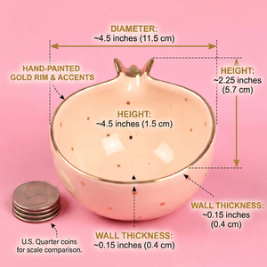 Bol en métal élégant en forme de grenade avec bordure dorée et finition émaillée, soucoupe chic à pois pour une dégustation raffinée à la maison - Product Image 2