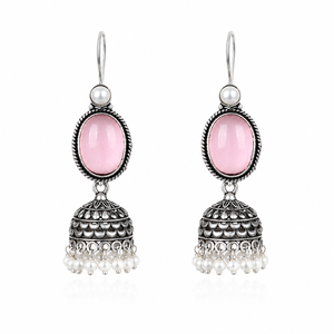 Pendientes Colgantes de Plata Tibetana con Cabujón Ovalado Rosa y Perla de Imitación, Joyería Vintage para Mujer - Product Image 5