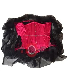 Hot hồng satin underbust chặt chẽ viền eo huấn luyện viên Corset với các bản vá lỗi thêu màu đen, thời trang mặc corset Nhà cung cấp