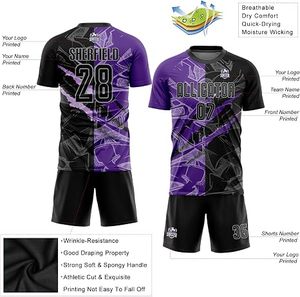 เสื้อฟุตบอลซับลิเมชั่นแบบกำหนดเองสำหรับผู้ชาย สีม่วงดำ ชื่อทีม 00 แขนสั้น คอกลม ระบายเหงื่อได้ดี ทรงสปอร์ต เหมาะกับทุกฤดูกาล - Product Image 2