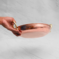 Wok chinois moderne / Poêle Kadai en aluminium avec poignées métalliques, fond en cuivre artisanal, revêtement écologique en acier inoxydable, compatible gaz