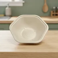 Bol Hexagonal Jetable en Pulpe de Bagasse de 360 ml, le Plus Vendu, Écologique, Biodégradable, Moderne et Luxueux pour Servir Soupes et Plats de Fête