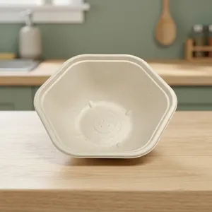 Top Selling Bagasse <b>Pulp</b> Moulded Disposable 360ml Hexa Bowl Eco Friendly Biodegradable Modern Luxury Food Serving Bowl for Soups - Product Image 2