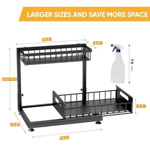 Black 2 Tier Metal <b>Bathroom</b> Organizer Standing Vanity Shelf with <b>Drawer</b> for Shower Countertop - Product Image 2