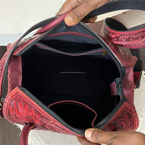Sac de voyage Speedy en cuir véritable fait main, motif floral, pour femme, style western, sac à bandoulière, sac de week-end, prix d'usine - Product Image 5