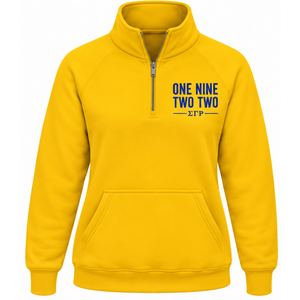 Sudadera con media cremallera amarilla para mujer de Sigma Gamma Rho, con letras griegas, estilo universitario, personalizada, moda casual para el campus - Product Image 1