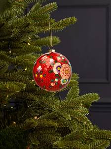 Boule de Noël en papier mâché kashmiri peinte à la main – Motif coccinelle florale - Product Image 2