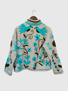 Veste en velours à col mandarin brodée à la main avec des motifs floraux, manches longues, taille plus, vêtements d'automne pour femmes, style Prairie Chic - Product Image 3